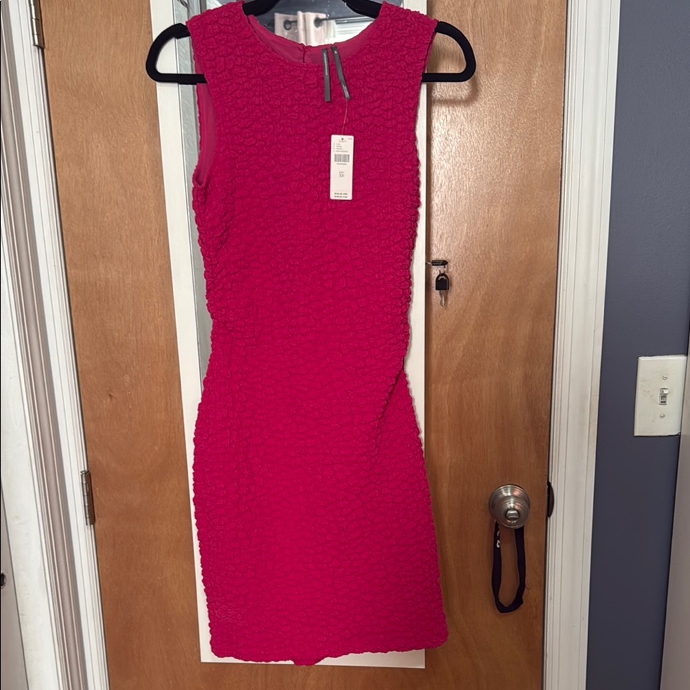 Anthropologie Textured Mini Dress in Bold Pink